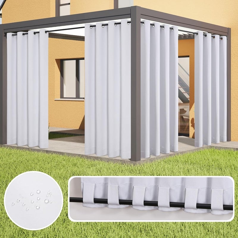 Flyfun Outdoor Curtains for Patio Waterproof - Weatherproof Porch & Gazebo Curtains, Grommet Top and Tab Bottom Drape,4 Panel, 52" W x 108" L, White - Image 2